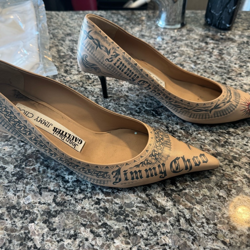Jimmy Choo Tan Graphic Heels